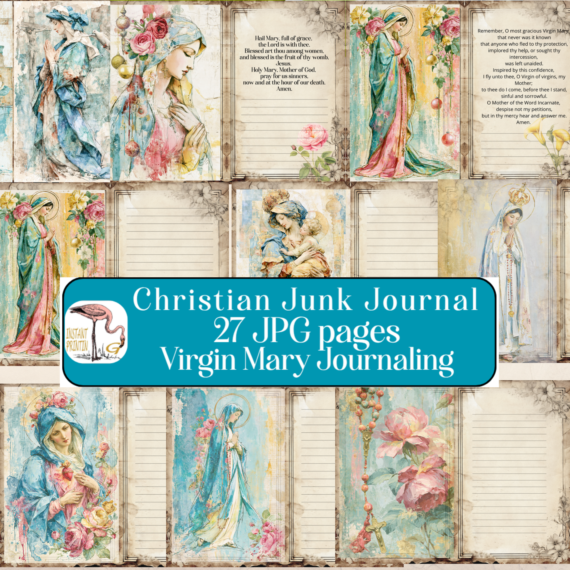 Junk journal dziennik śmieciowy grafiki online religijny z Matką Bożą