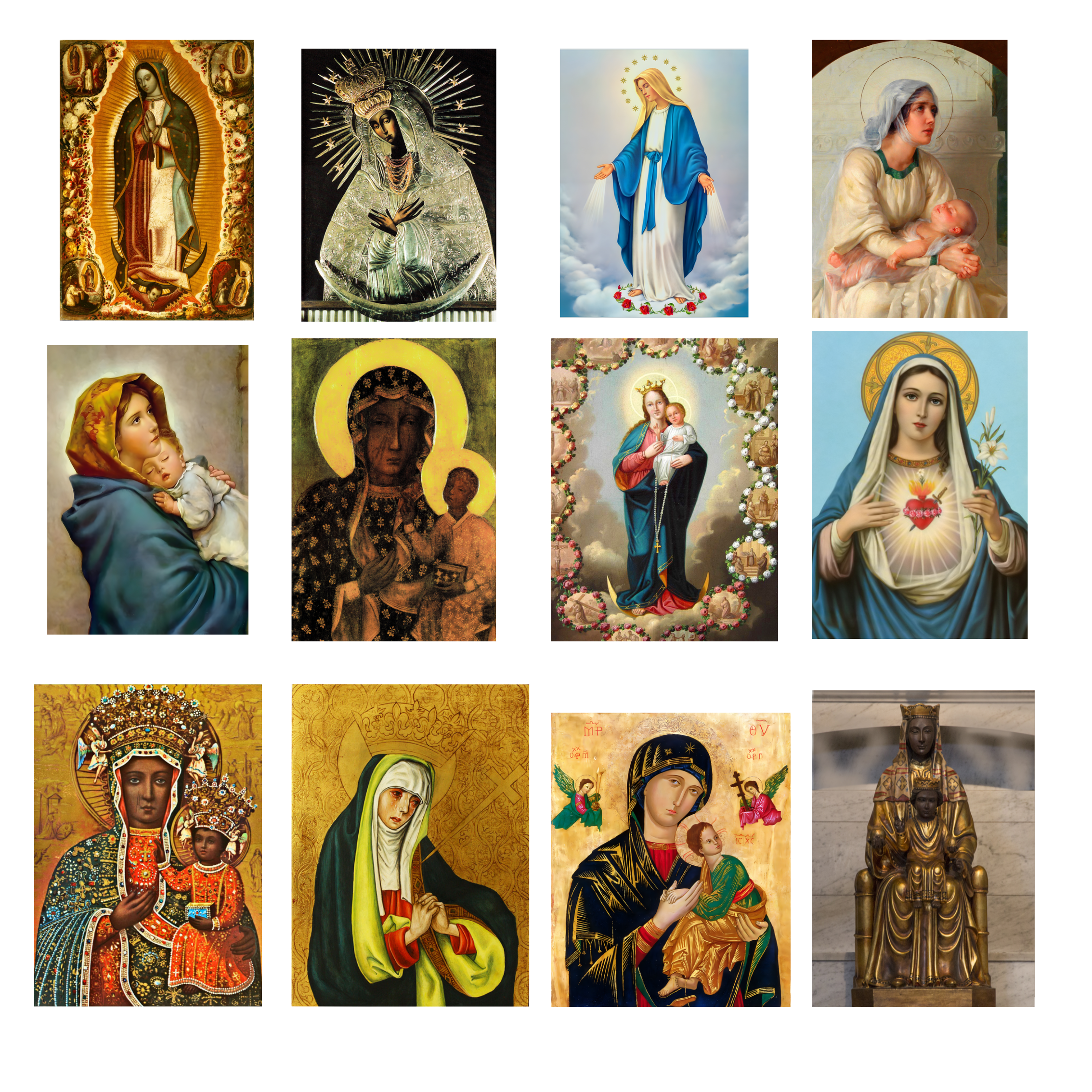 Matka Boża obrazy religijne do druku, 34 tradycyjne grafiki, wizerunki Maryi